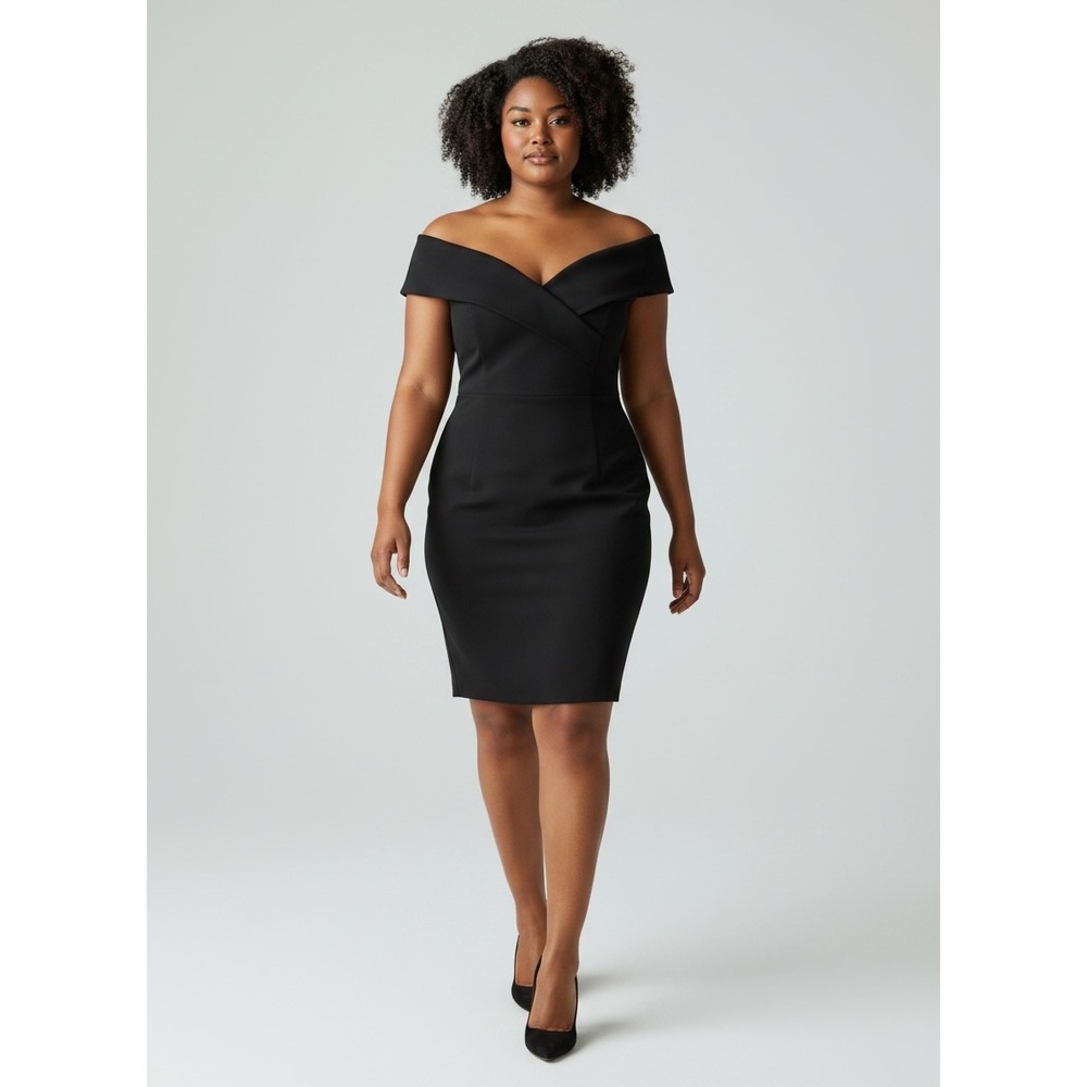 David Warren Petites Black Off The Shoulder Cocktail Dress Sheath Size 14P